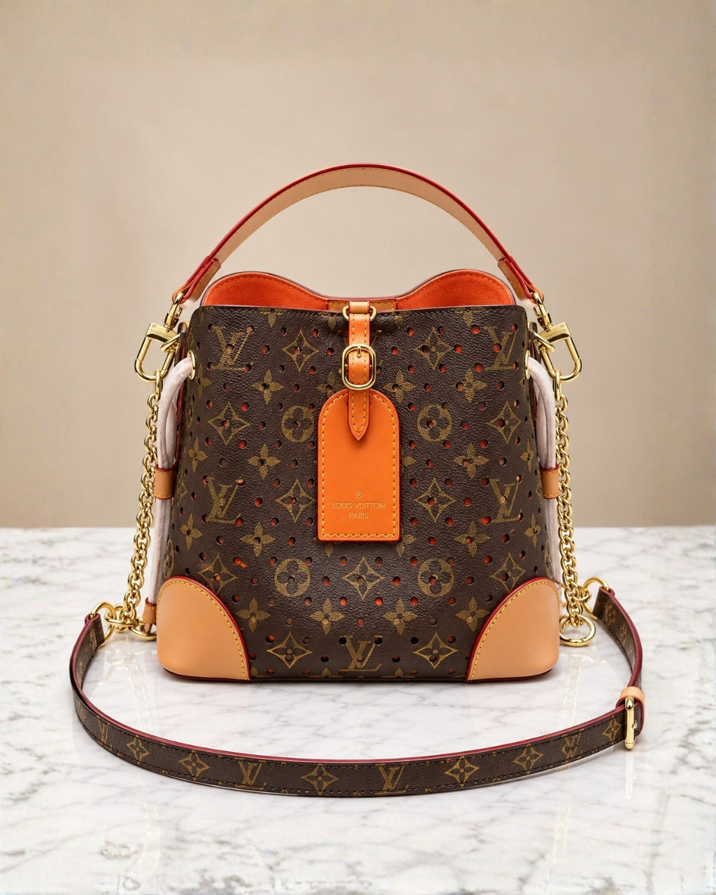 LV Perforated Petite Bucket Bag 22cm A+