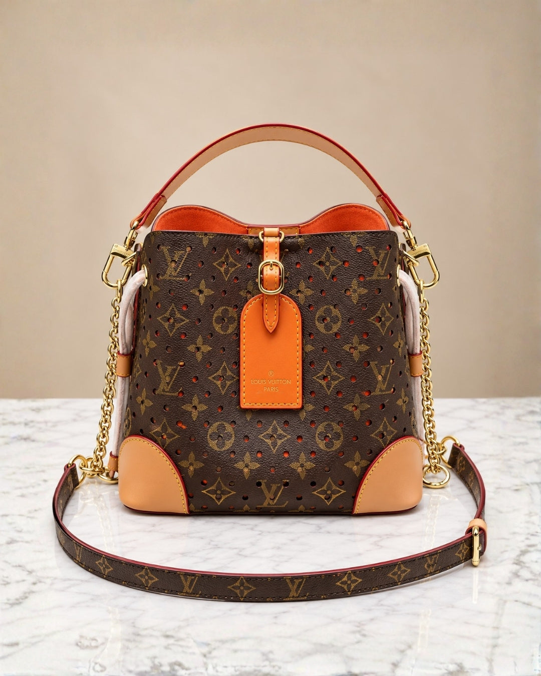 LV Perforated Petite Bucket Bag 22cm A+