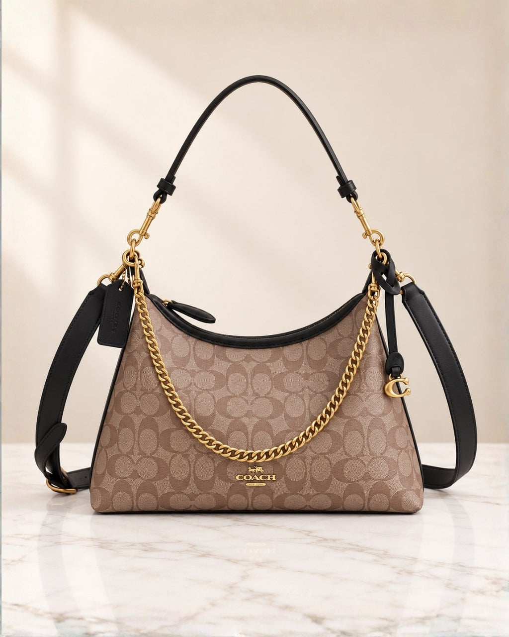 Coach Signature Chain Hobo Shoulder Bag 35cm