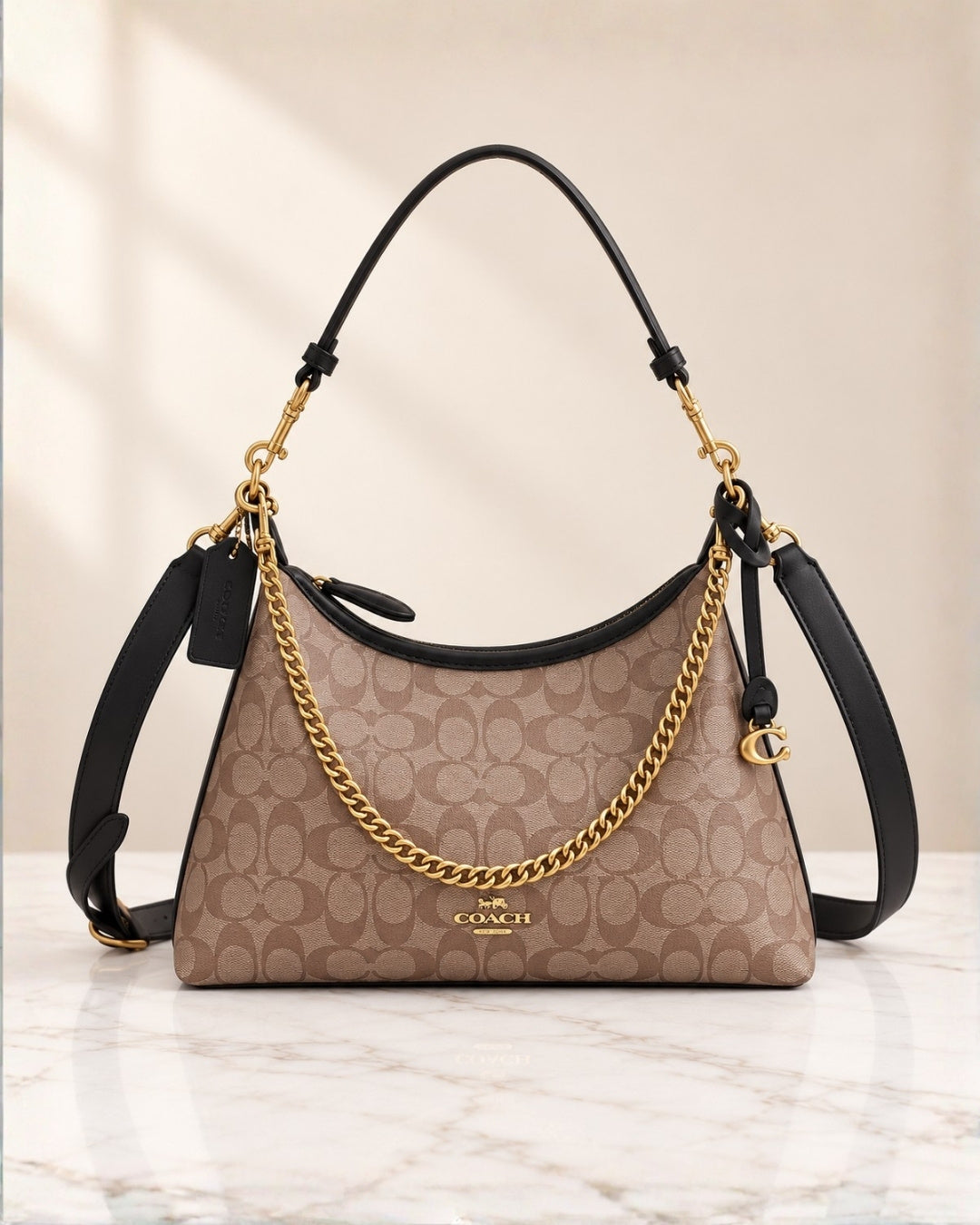 Coach Signature Chain Hobo Shoulder Bag 35cm