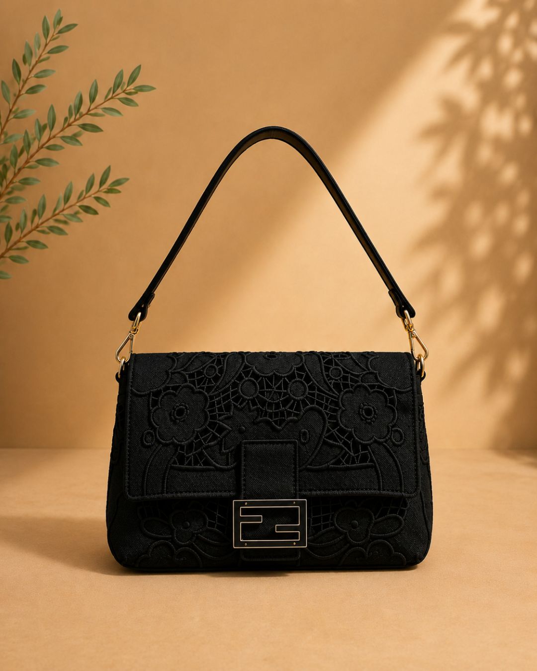 FENDI Baguette Floral Lace Flap Bag 25 cm Master