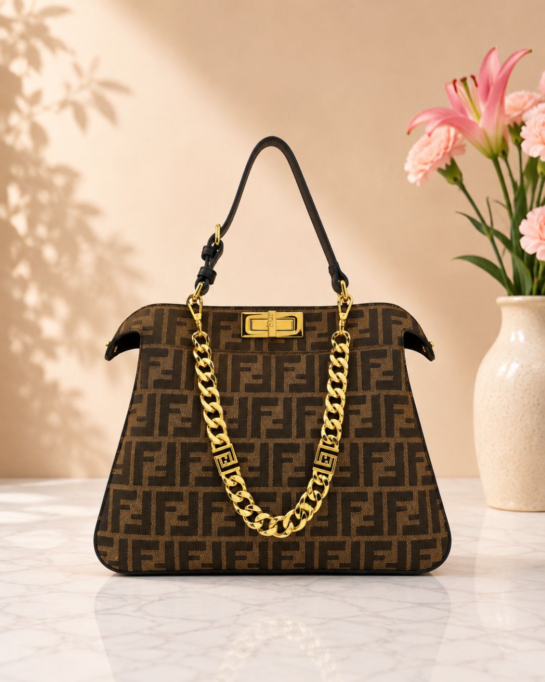 FENDI Peekaboo Style Chain Handbag 33cm A+