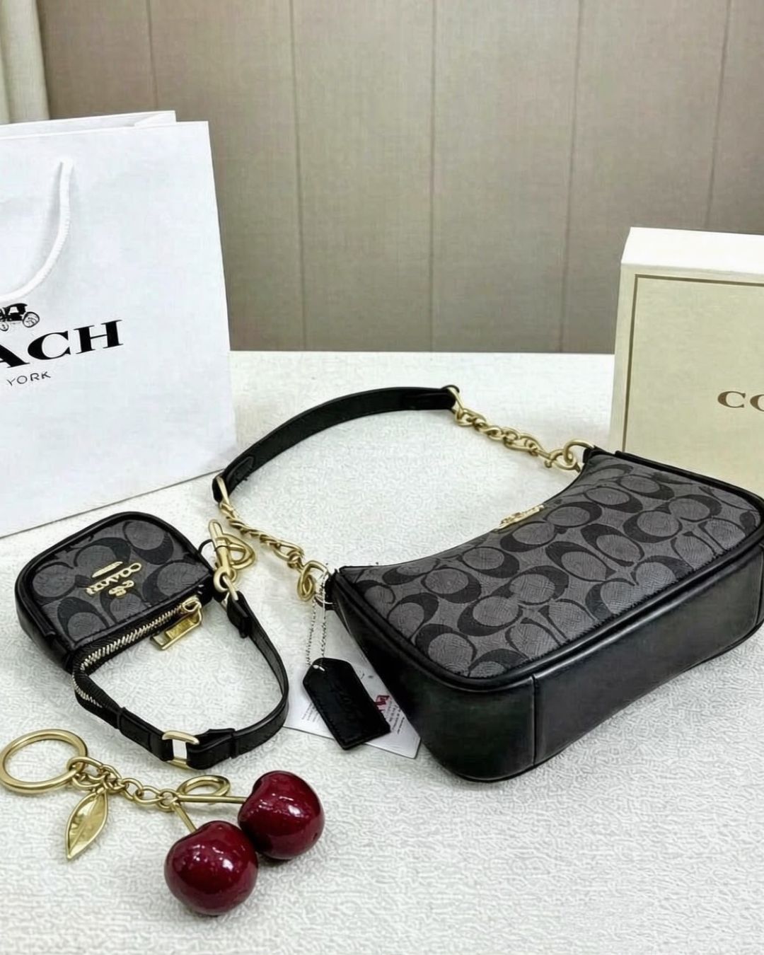 COACH Cherry Charm Shoulder Bag 25cm