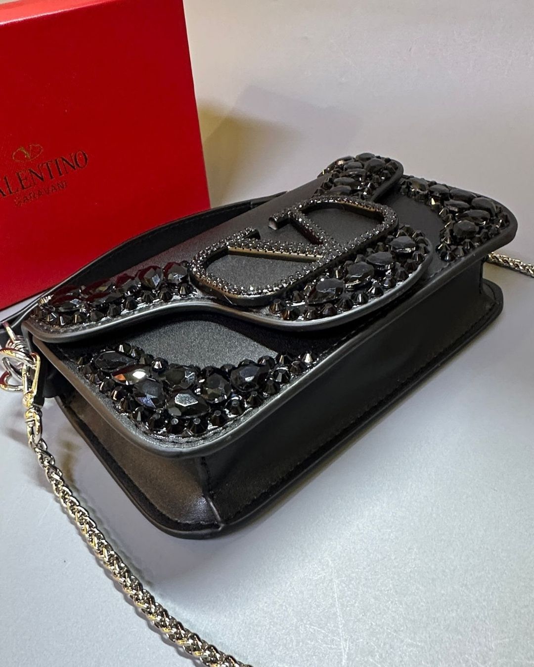 VALENTINO Crystal-Embellished VLOGO Bag 20cm A+