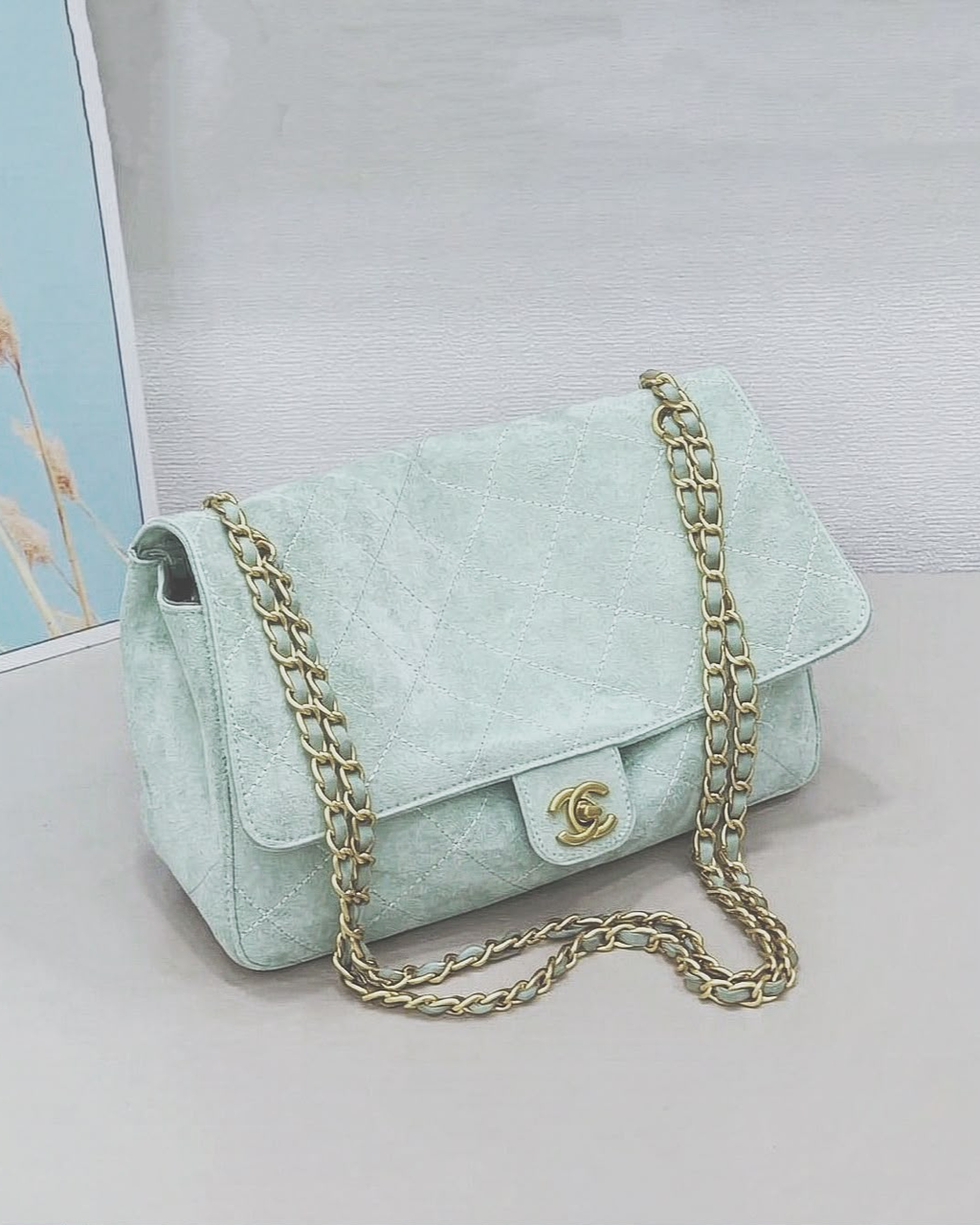 CHANEL Quilted Suede Chain Flap Bag 28cm A+