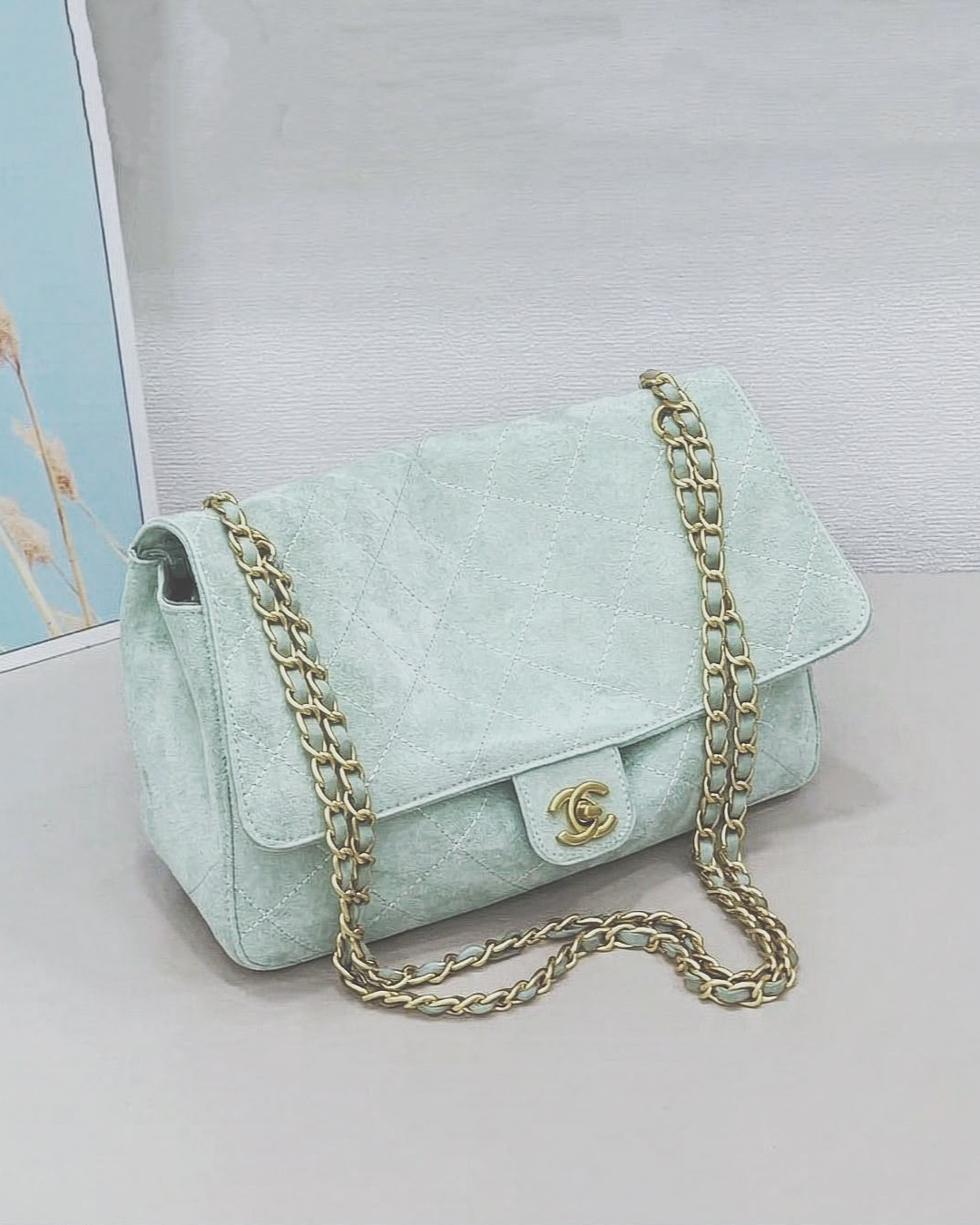 CHANEL Quilted Suede Chain Flap Bag 28cm A+