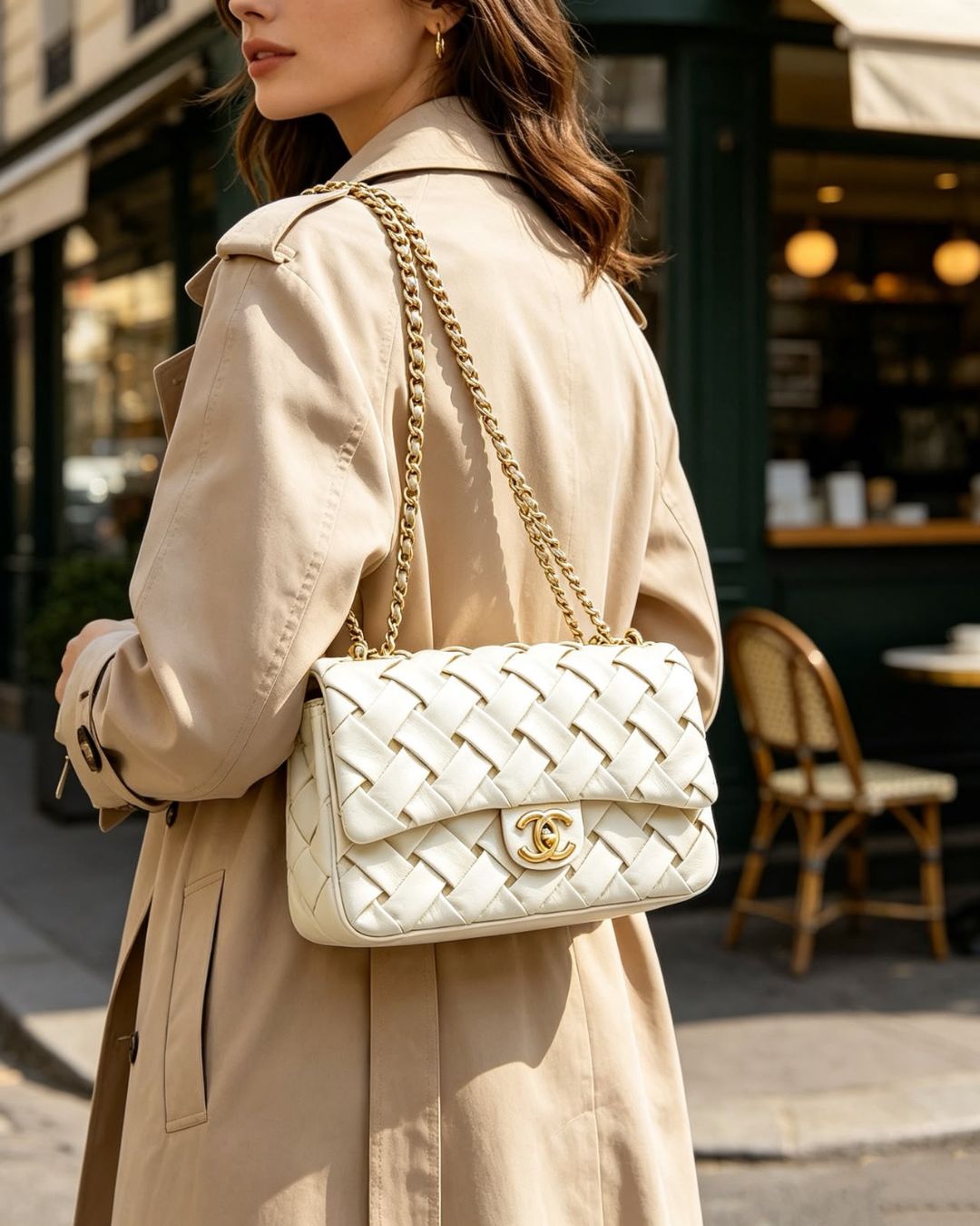 CHANEL Woven Shoulder Bag 25 cm A+