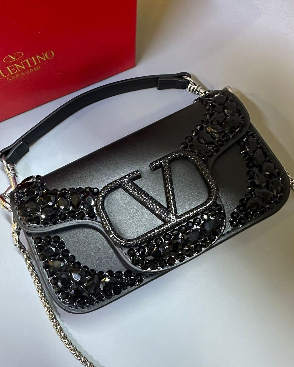 VALENTINO Crystal-Embellished VLOGO Bag 20cm A+