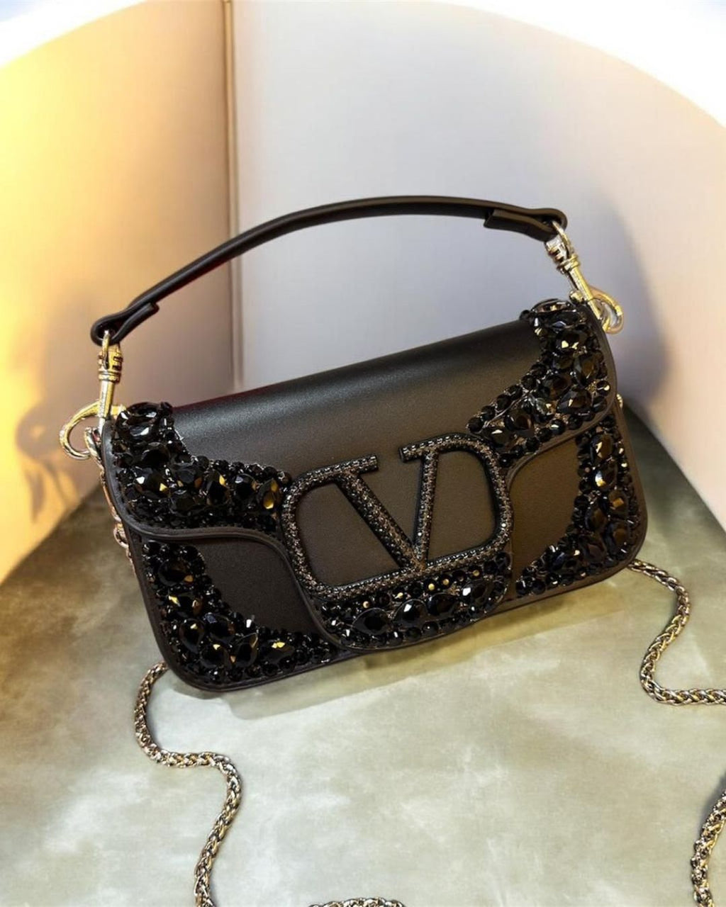 VALENTINO Crystal-Embellished VLOGO Bag 20cm A+