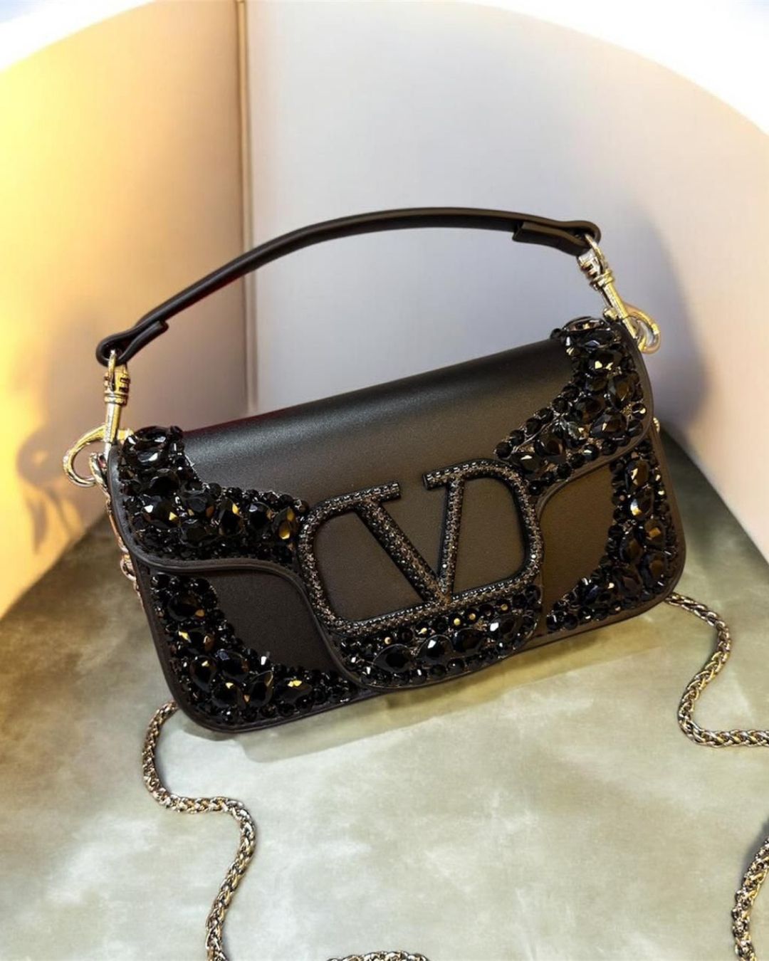 VALENTINO Crystal-Embellished VLOGO Bag 20cm A+