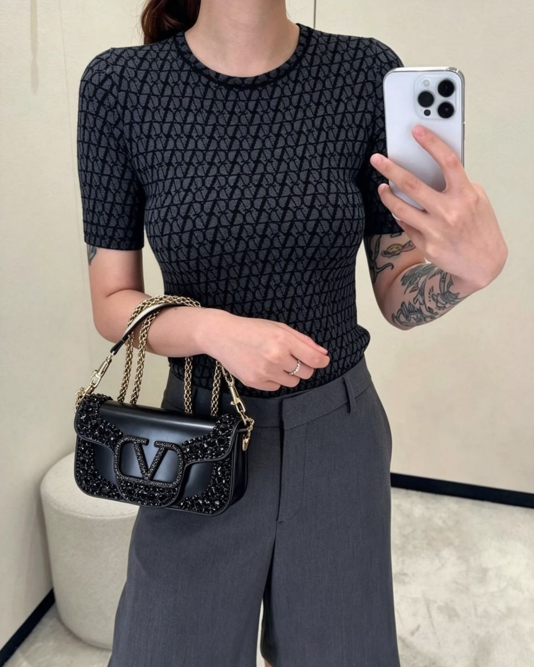 VALENTINO Crystal-Embellished VLOGO Bag 20cm A+