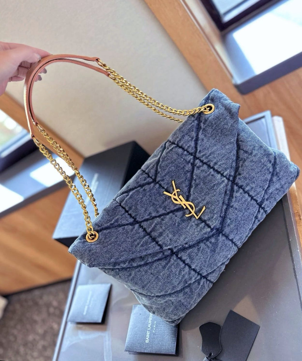 Saint Laurent Puffer Large — Quilted Denim | 34 cm Without Box A+