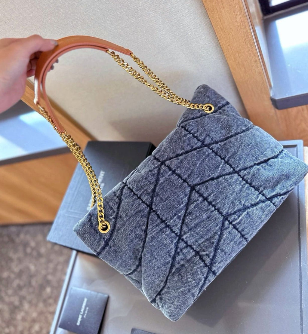 Saint Laurent Puffer Large — Quilted Denim | 34 cm Without Box A+