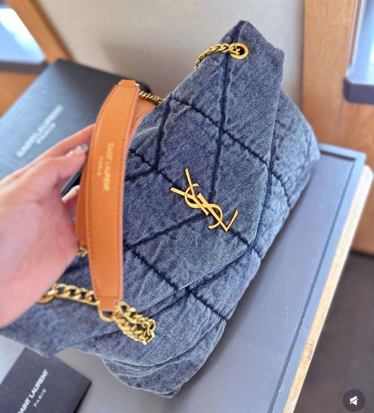 Saint Laurent Puffer Large — Quilted Denim | 34 cm Without Box A+
