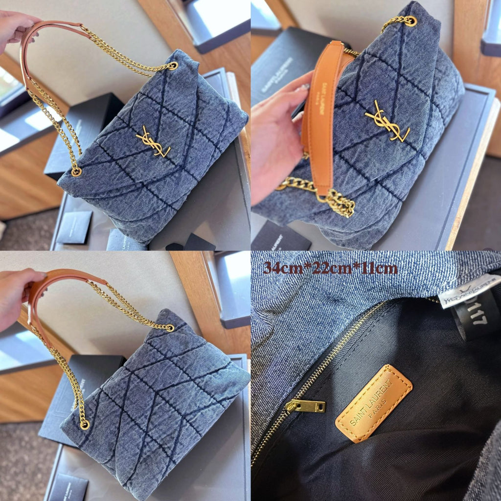 Saint Laurent Puffer Large — Quilted Denim | 34 cm Without Box A+