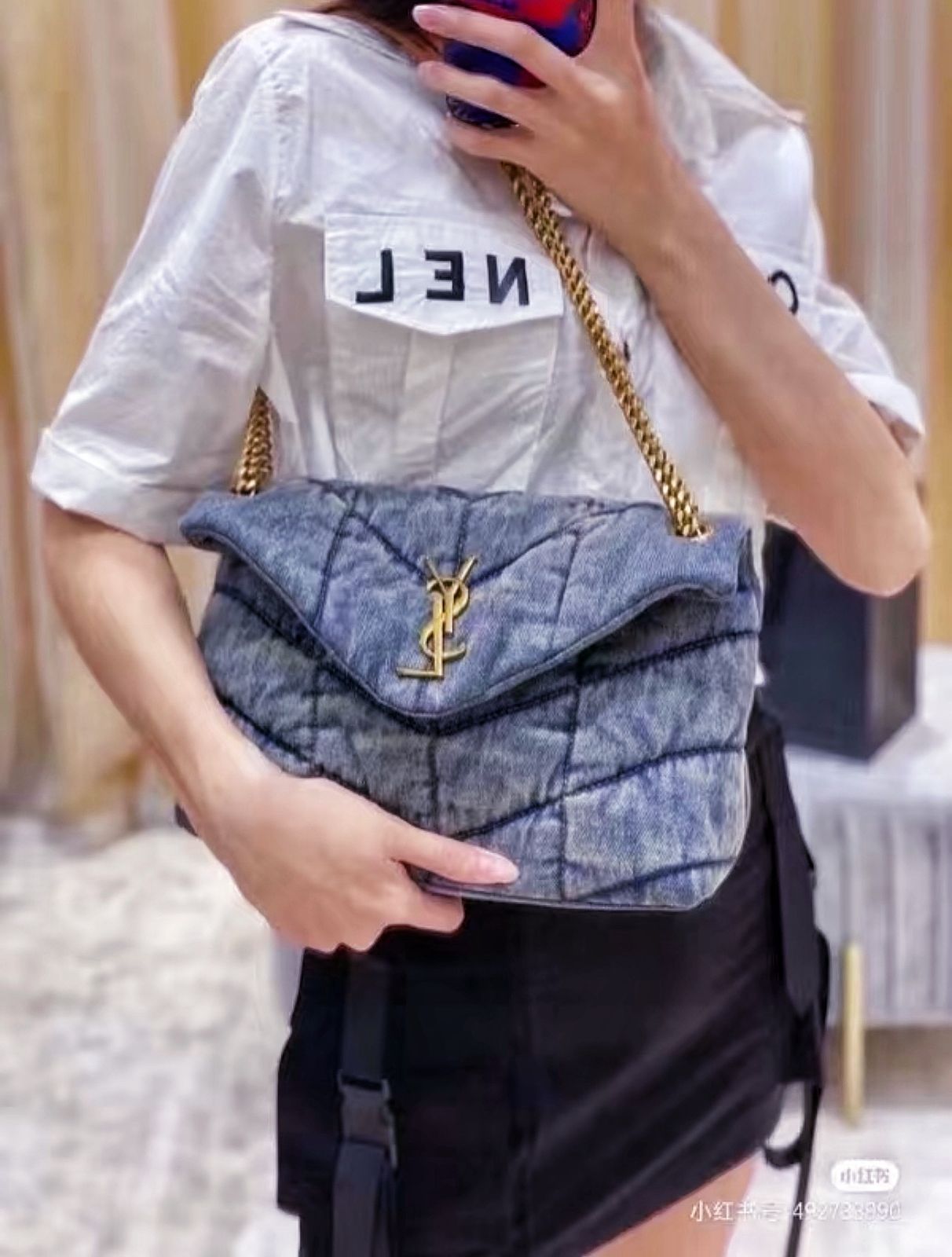 Saint Laurent Puffer Large — Quilted Denim | 34 cm Without Box A+