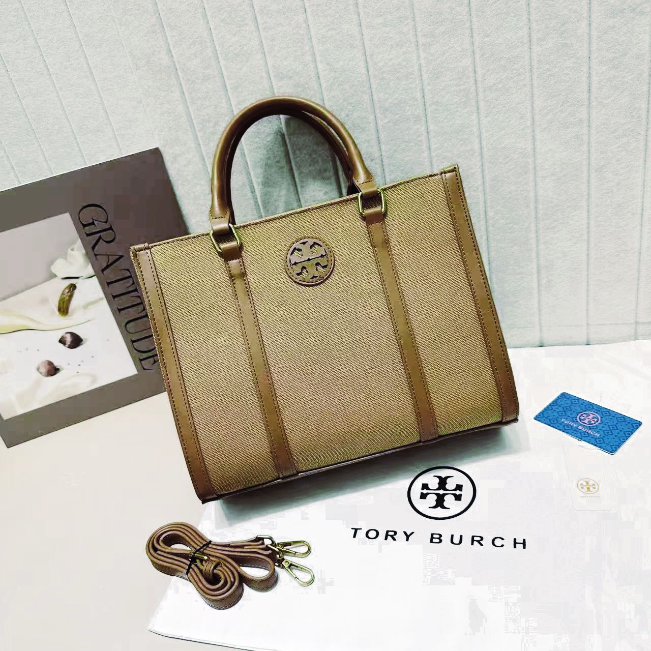 Tory Burch Ella Monogram Tote — 30 cm | 6 Colors Without Box
