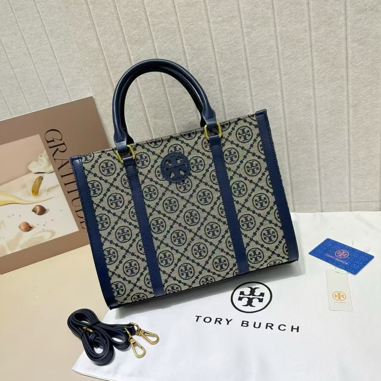 Tory Burch Ella Monogram Tote — 30 cm | 6 Colors Without Box