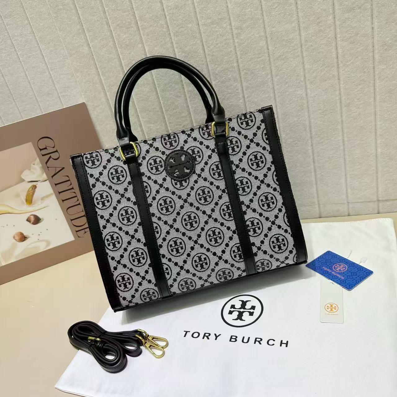 Tory Burch Ella Monogram Tote — 30 cm | 6 Colors Without Box