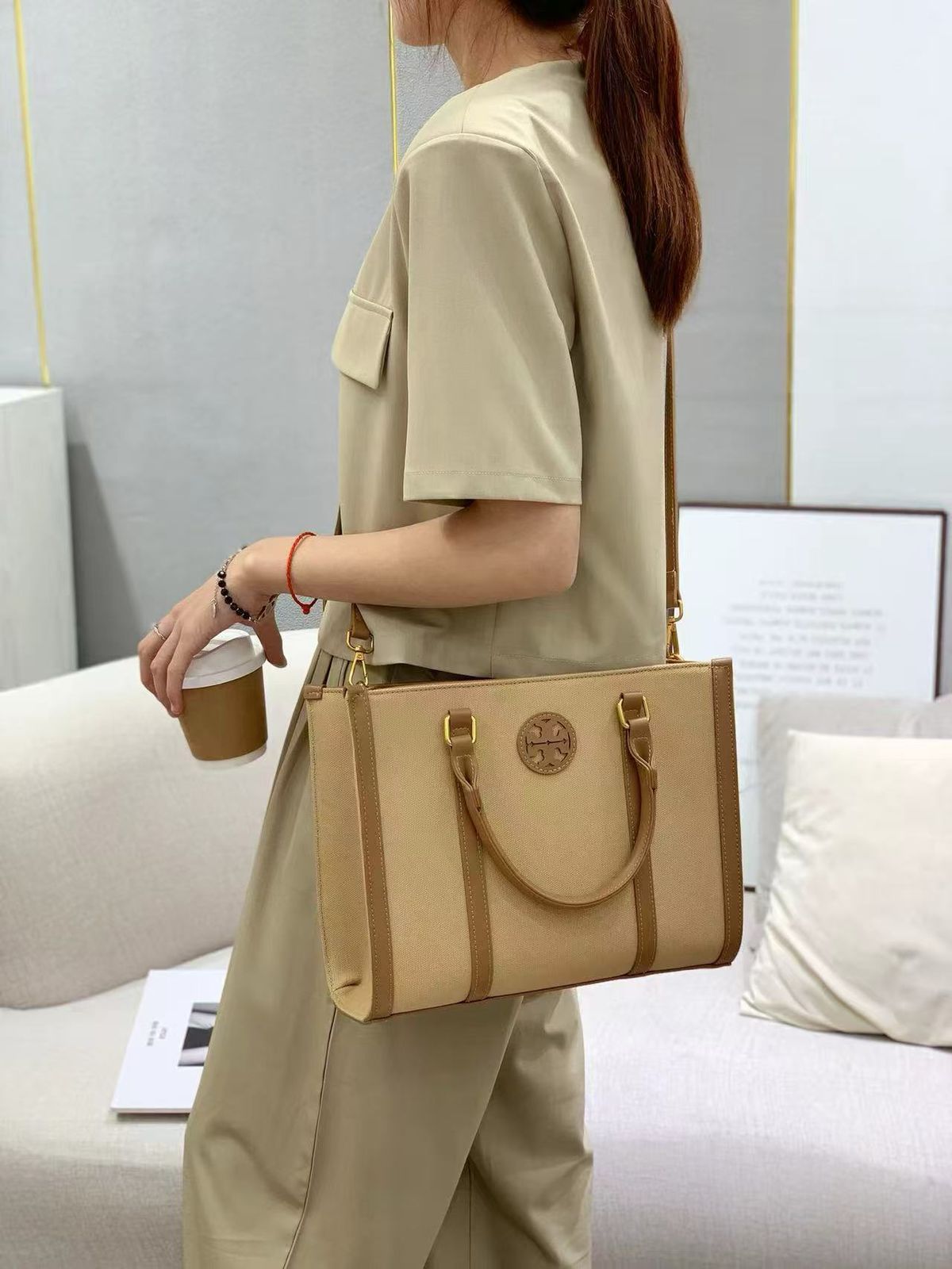 Tory Burch Ella Monogram Tote — 30 cm | 6 Colors Without Box