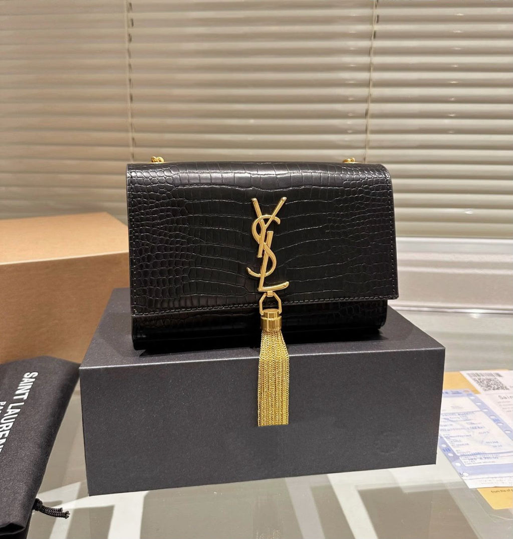 SAINT LAURENT Croc-Embossed Wallet — 22.5 cm | With Box