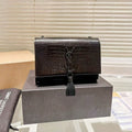 SAINT LAURENT Croc-Embossed Wallet — 22.5 cm | Black With Box