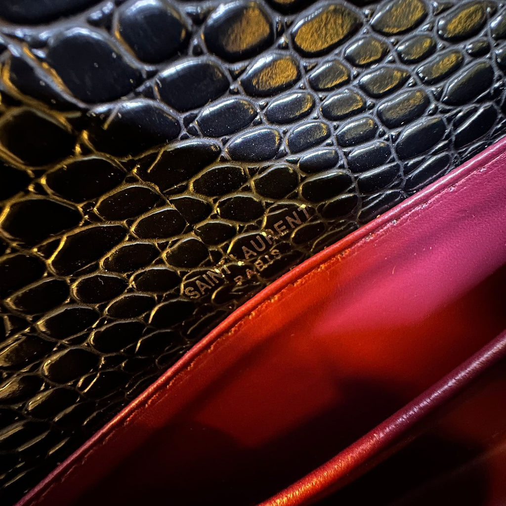 SAINT LAURENT Croc-Embossed Wallet — 22.5 cm | Black With Box