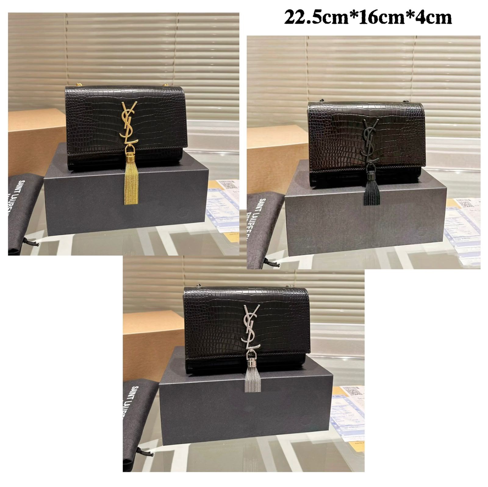 SAINT LAURENT Croc-Embossed Wallet — 22.5 cm | Black With Box