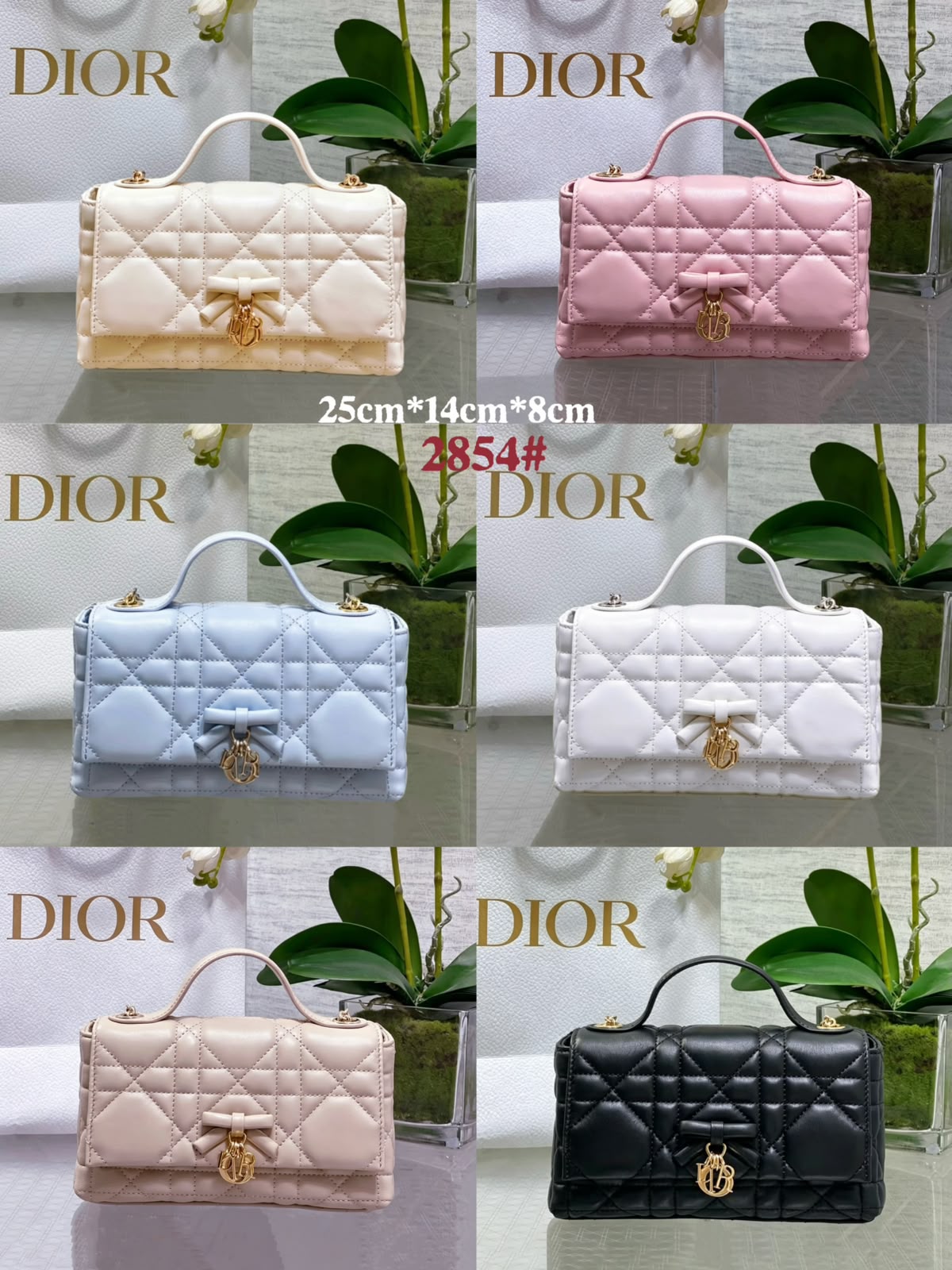 DIOR Quilted Top Handle — 25 cm | 6 Colors with Box