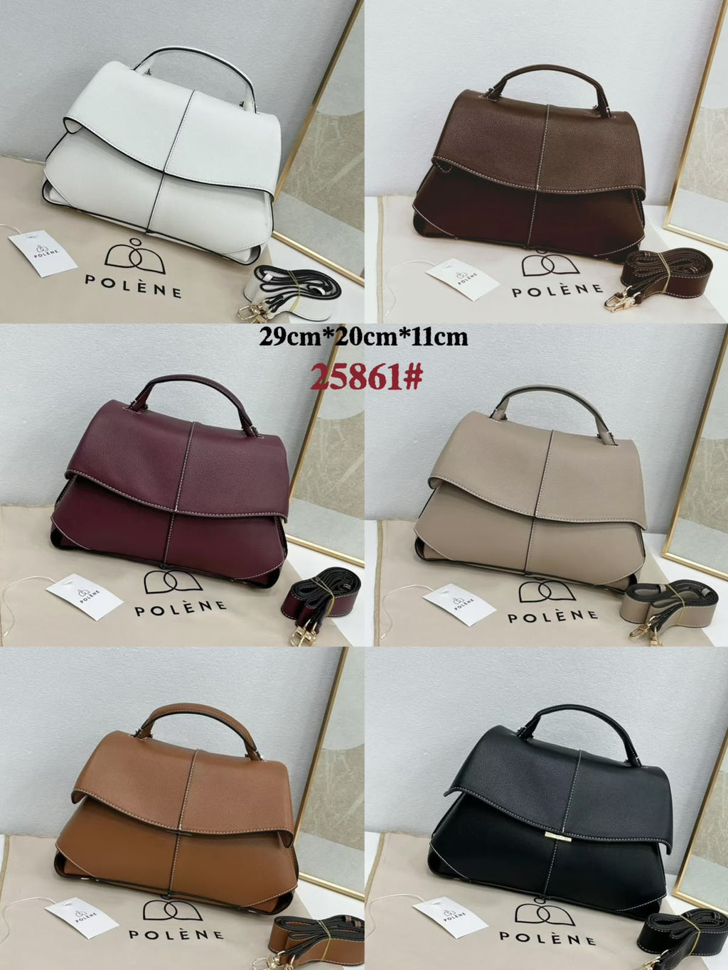POLENE Structured Handbag — 29 cm | 6 Colors Without Box