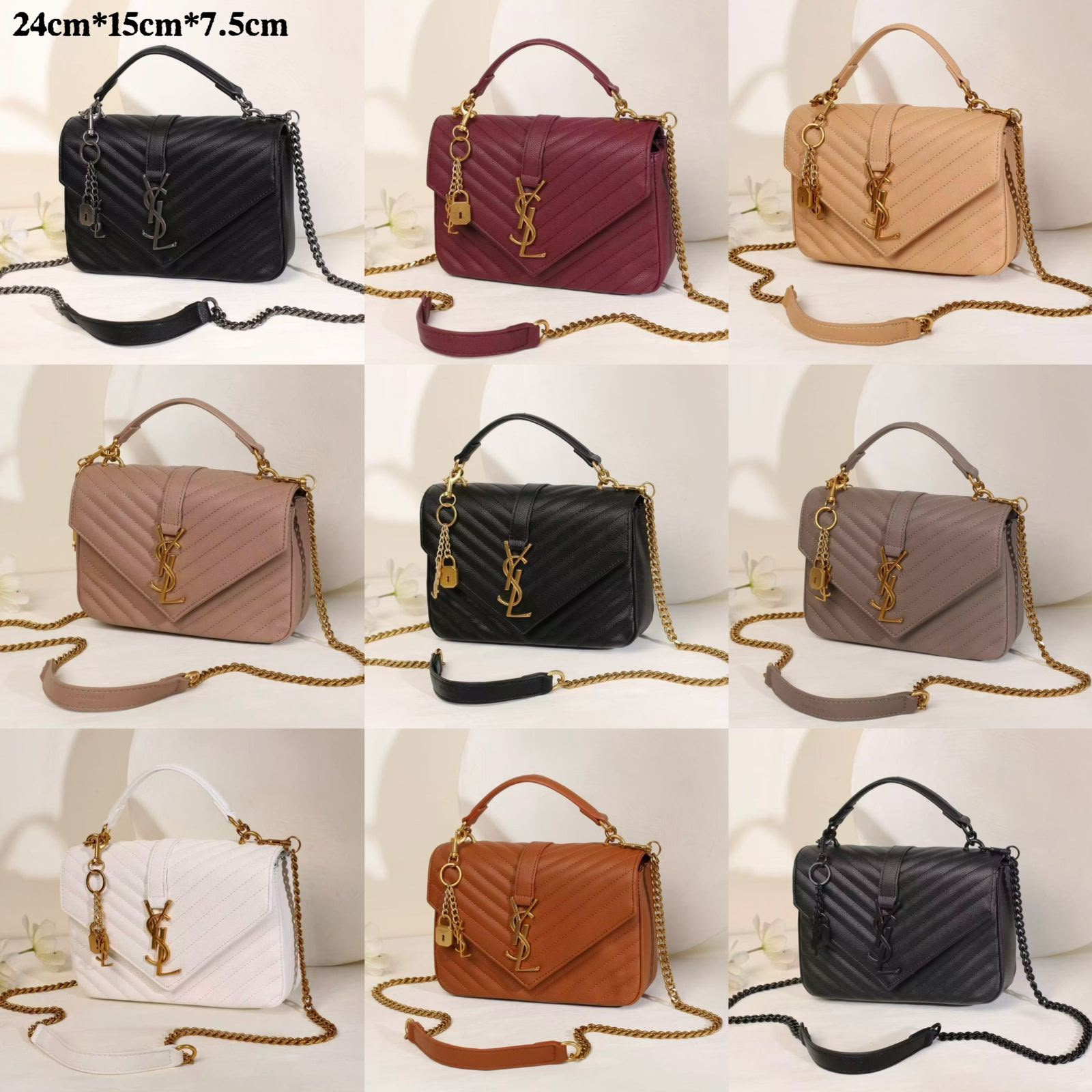 SAINT LAURENT Quilted College Bag — 24 cm | 9 Colors With Box