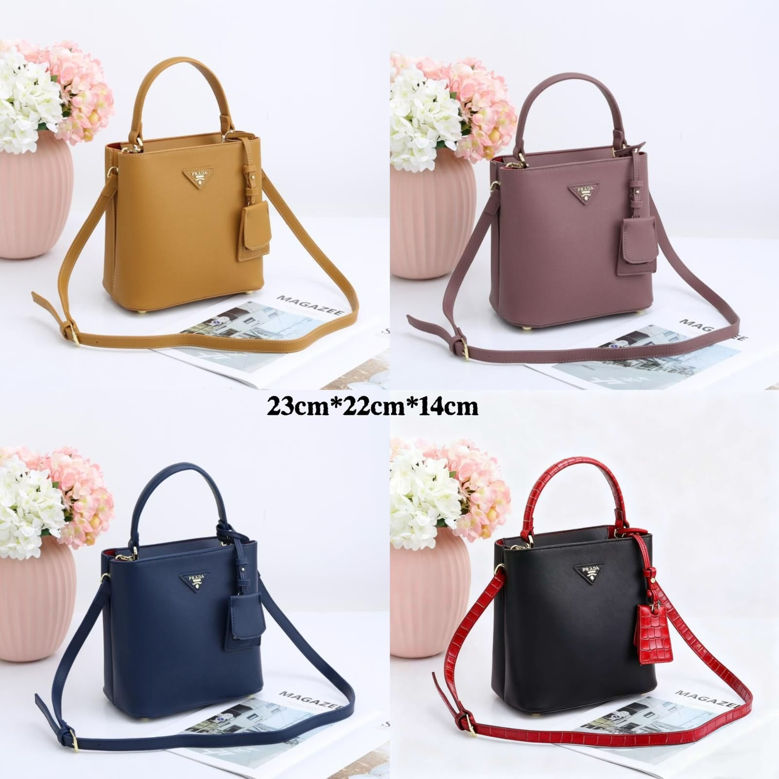 PRADA Saffiano Bucket Tote Bag — 23 cm | 4 Colors Without Box