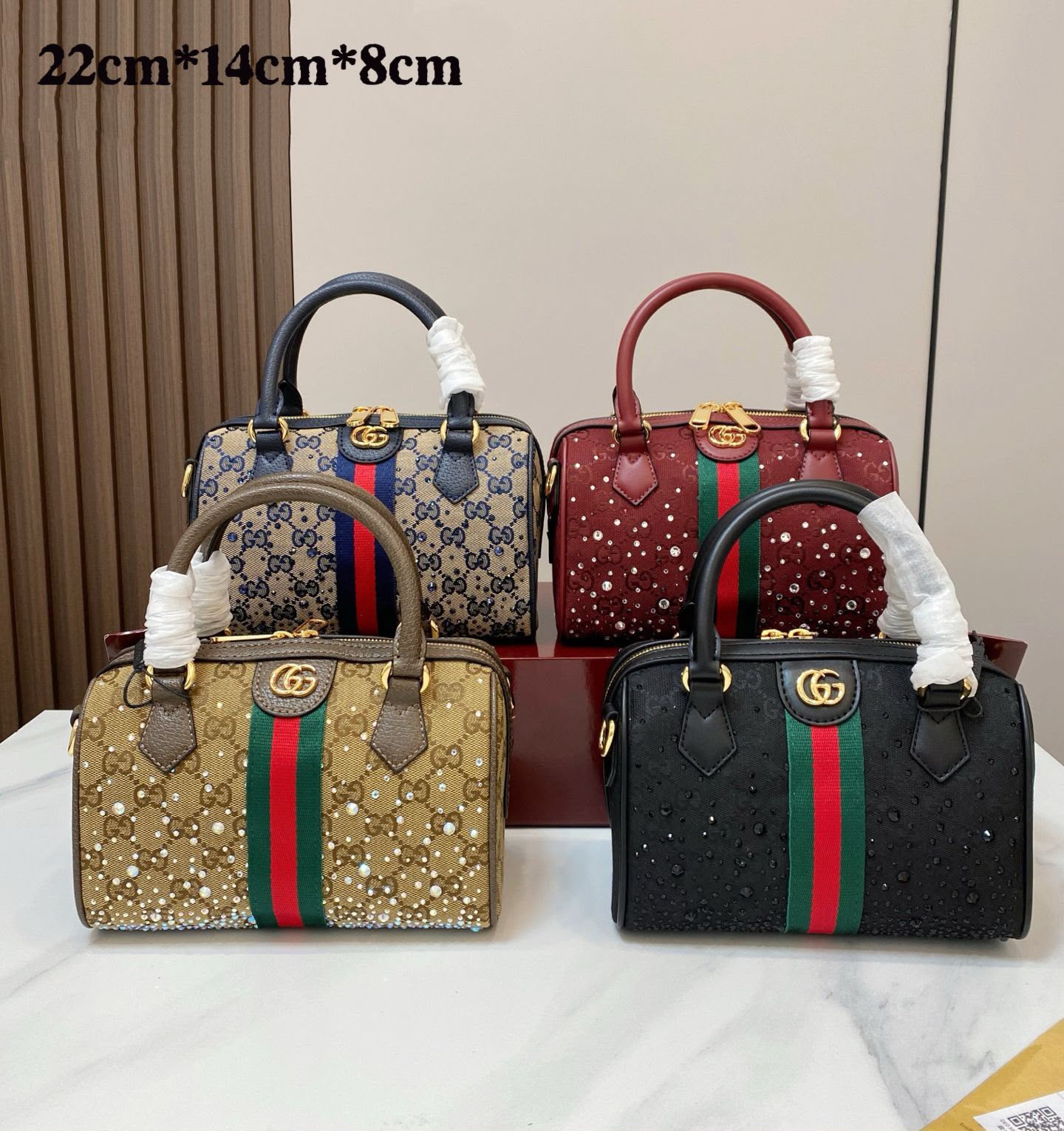 GUCCI Crystal Boston Bag — 22 cm | 4 Colors With Box A+
