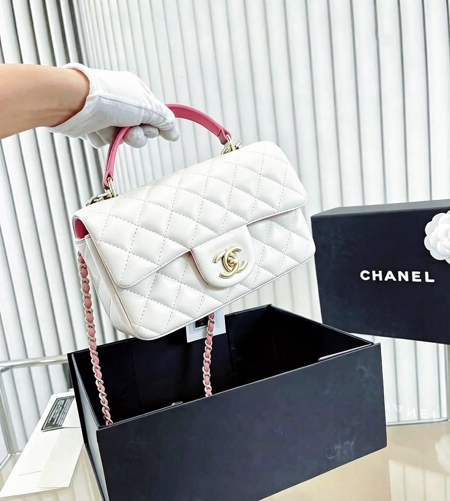 CHANEL Quilted Top Handle Shoulder Bag — 2 Colors With Box A+