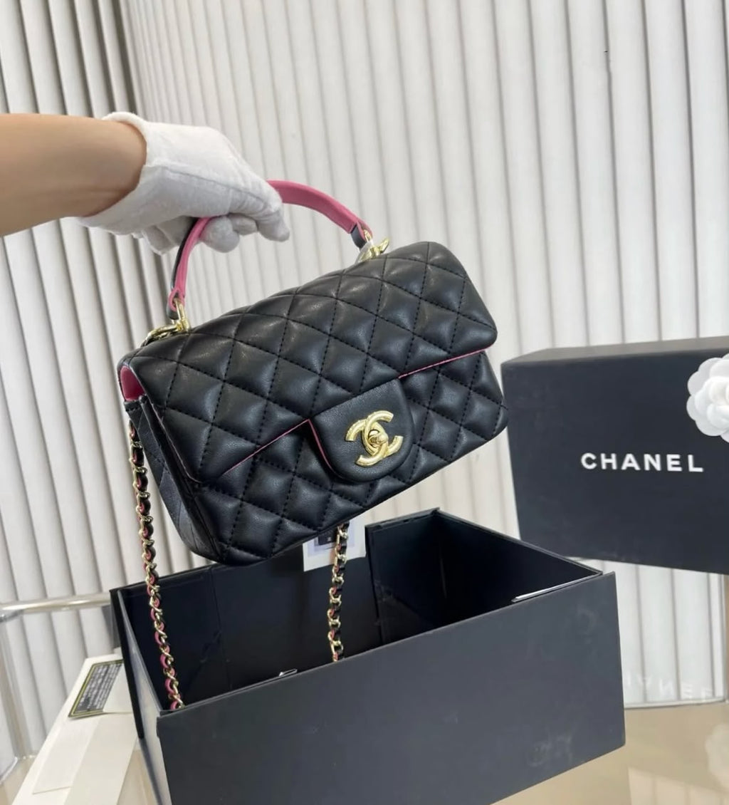CHANEL Quilted Top Handle Shoulder Bag — 2 Colors With Box A+