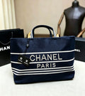 CHANEL Pearl Logo Canvas Tote — 45 cm | 2 Colors Without Box A+