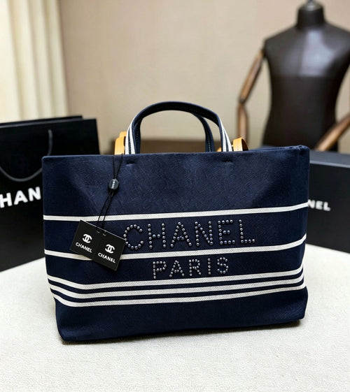 CHANEL Pearl Logo Canvas Tote — 45 cm | 2 Colors Without Box A+