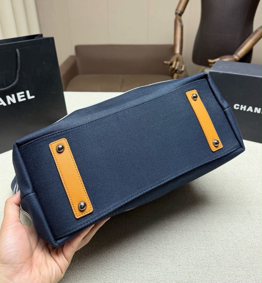 CHANEL Pearl Logo Canvas Tote — 45 cm | 2 Colors Without Box A+