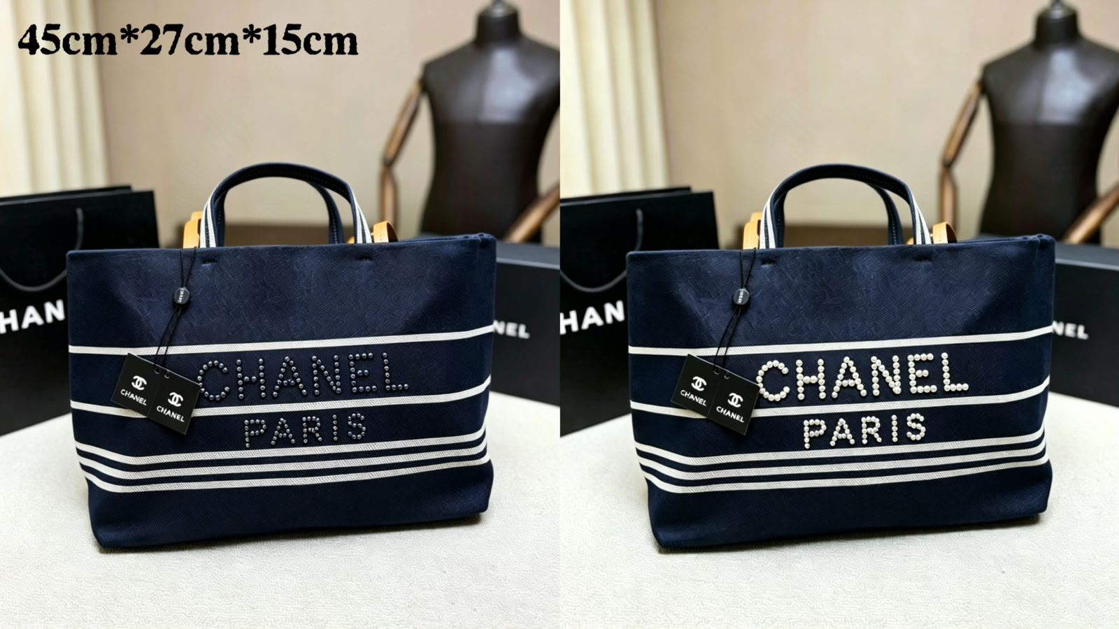 CHANEL Pearl Logo Canvas Tote — 45 cm | 2 Colors Without Box A+