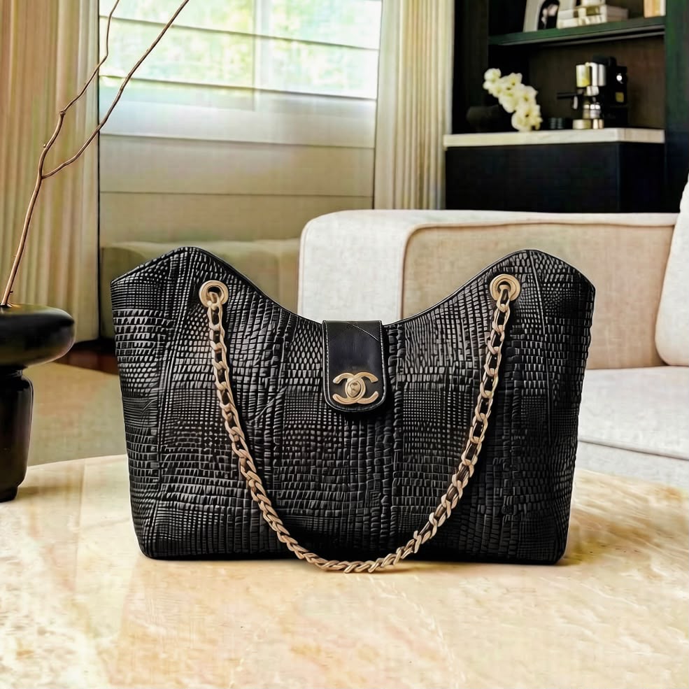 CHANEL Croc-Embossed Shoulder Tote — 39 cm | 3 Colors Without Box A+