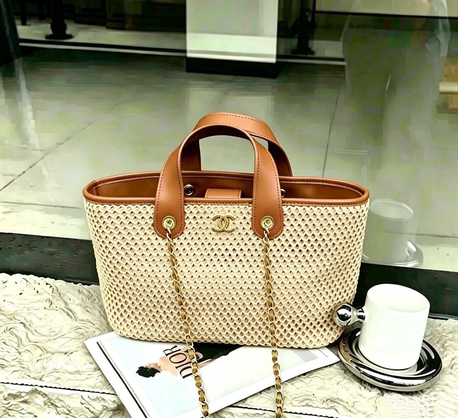 CHANEL Straw-Effect Tote 40 cm Without Box