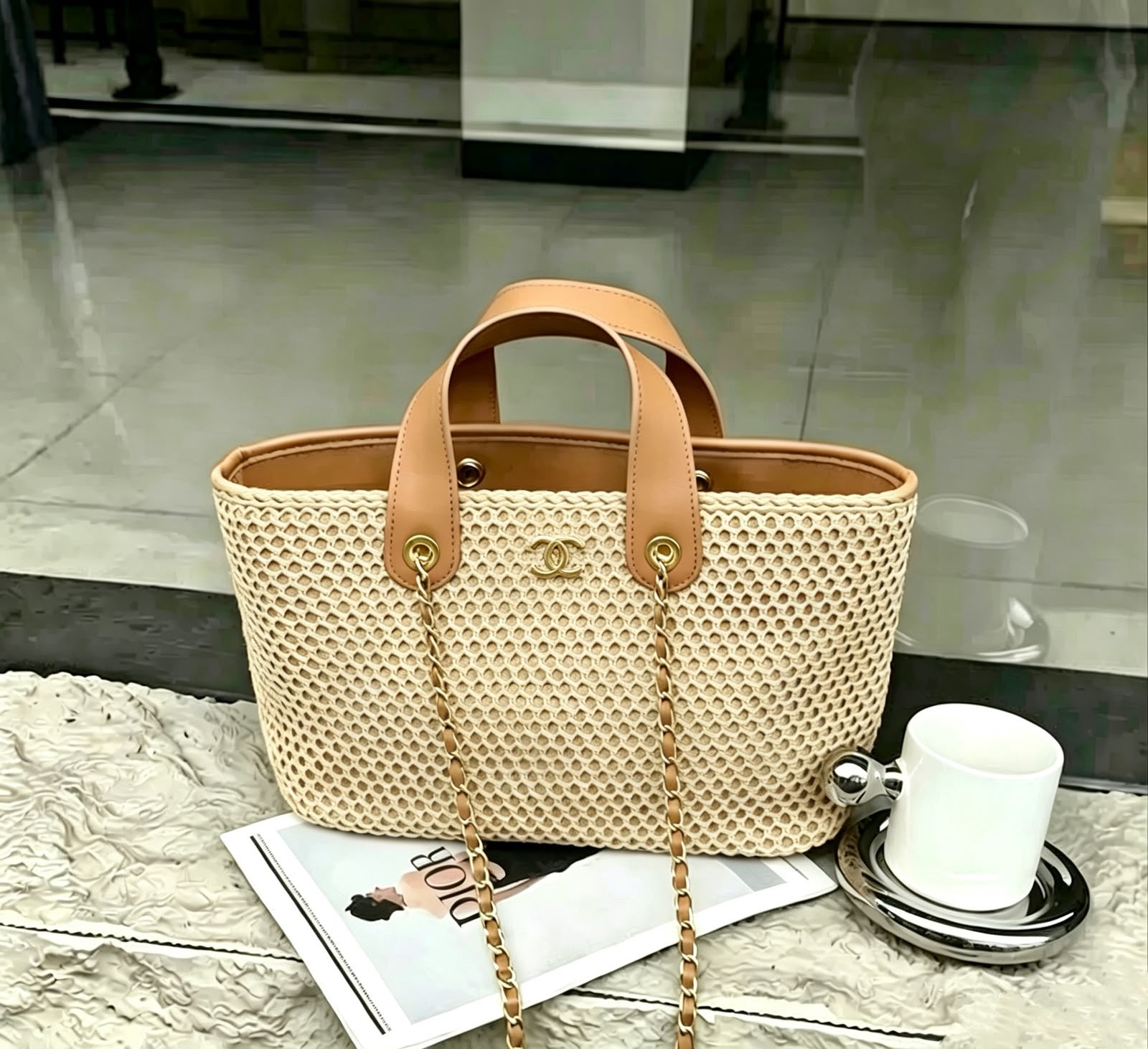 CHANEL Straw-Effect Tote 40 cm Without Box