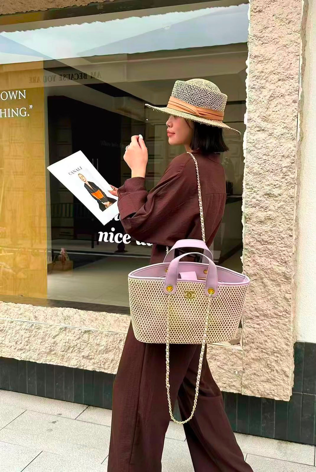 CHANEL Perforated Straw-Effect Tote — 40 cm | 7 Colors Without Box