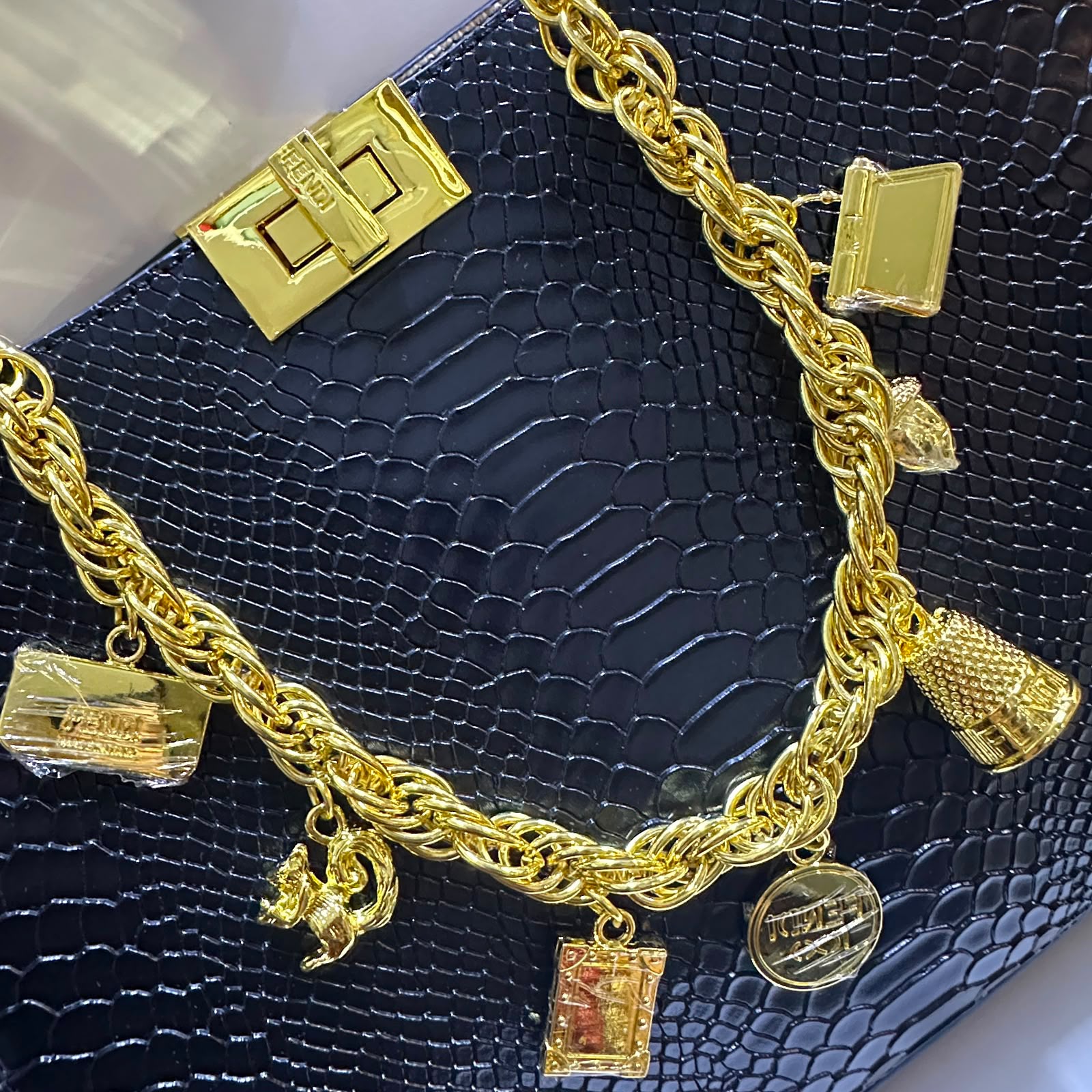 FENDI Python-Embossed Tote 30 cm Without Box A+