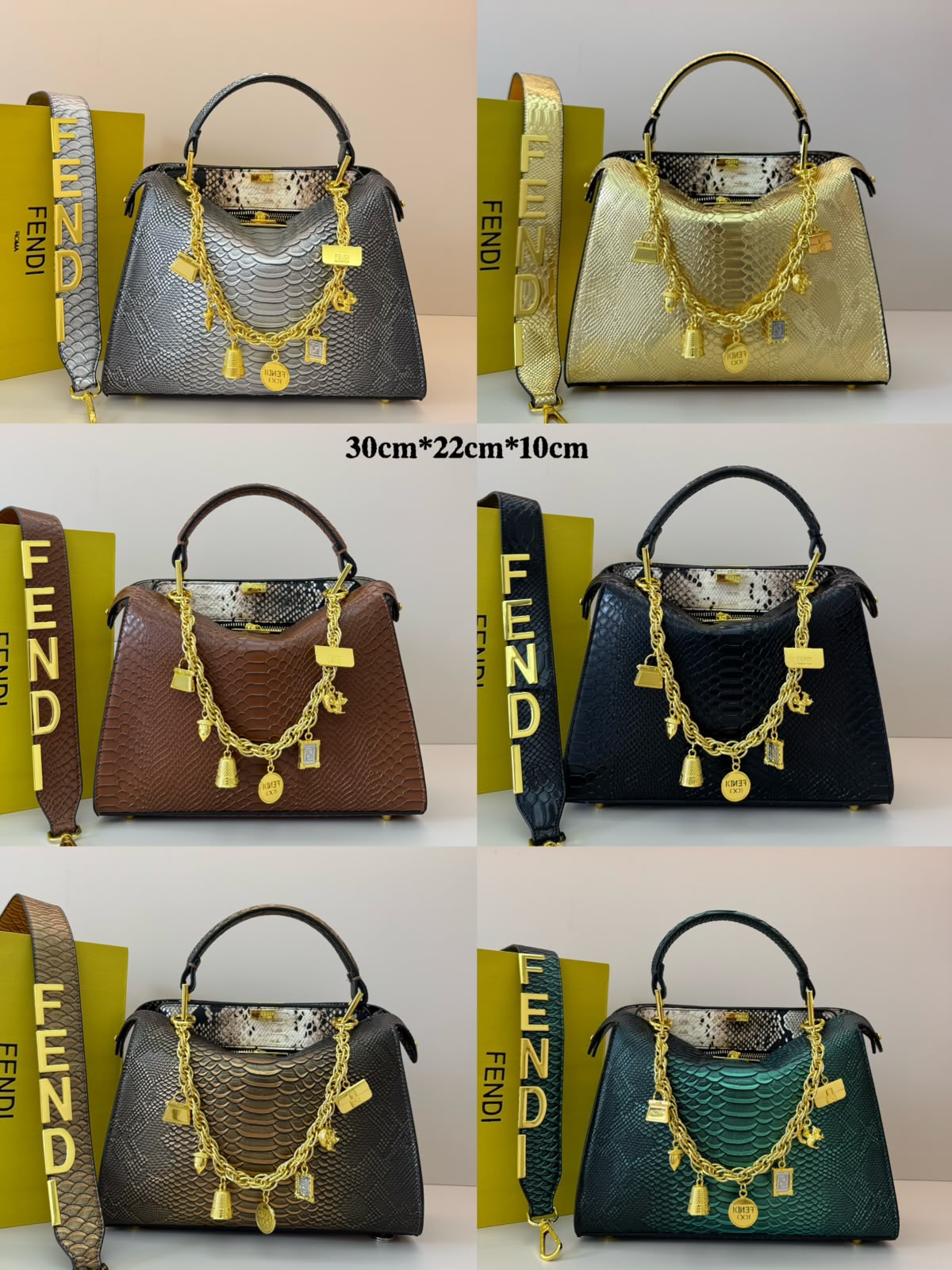 FENDI Python-Embossed Tote 30 cm Without Box A+