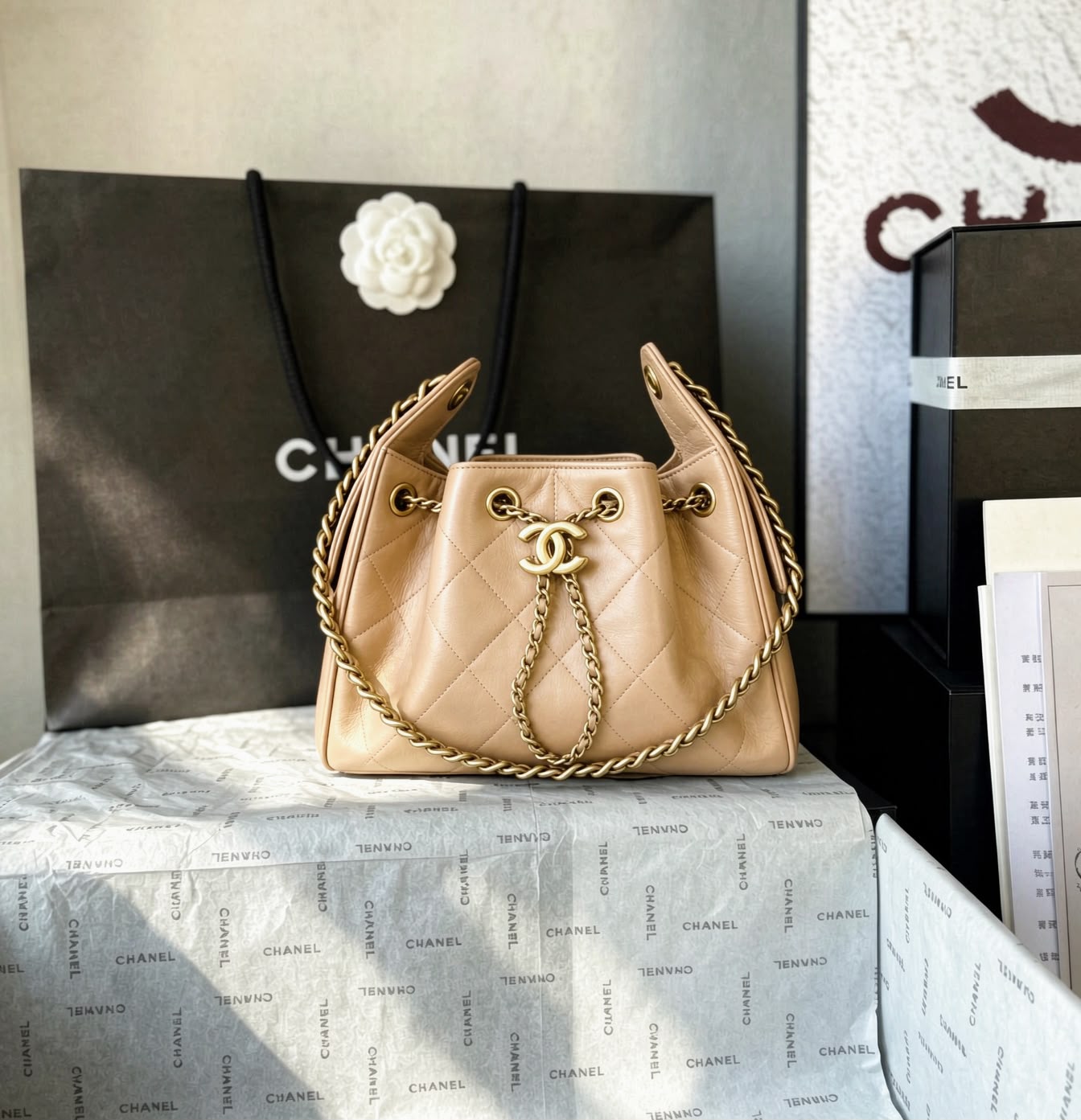 CHANEL Drawstring Bucket Bag 20 cm