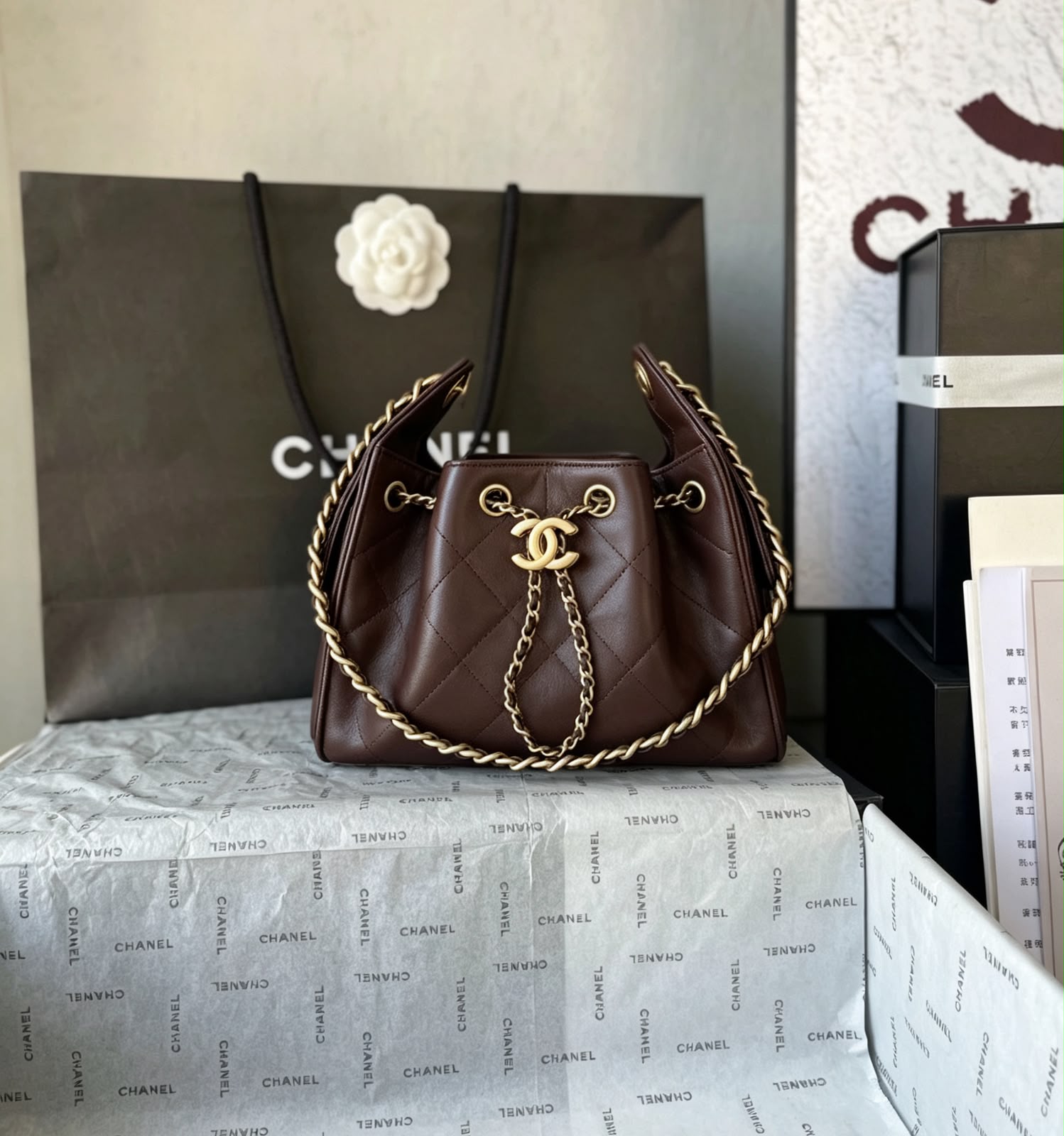 CHANEL Drawstring Bucket Bag 20 cm