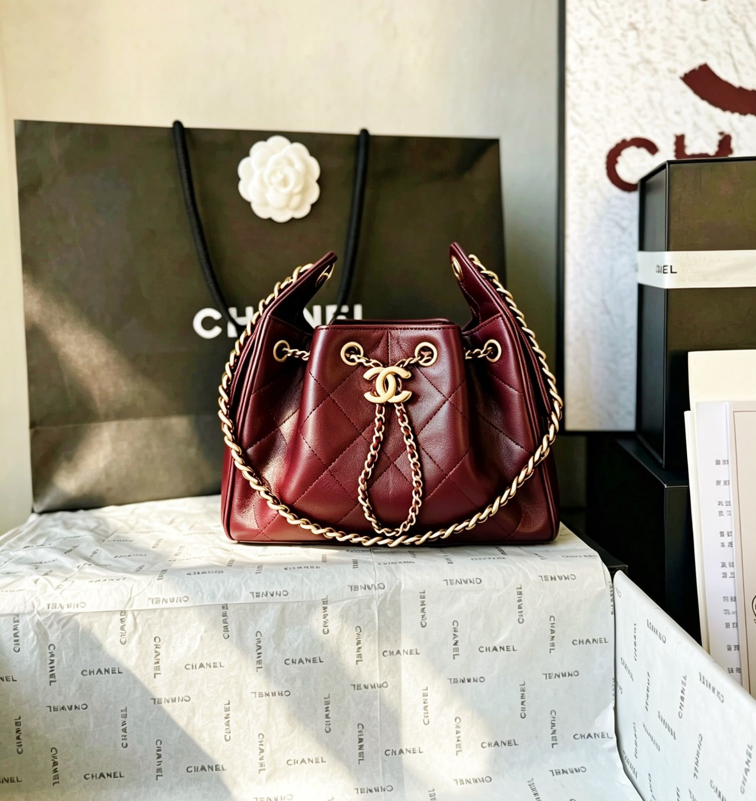 CHANEL Drawstring Bucket Bag 20 cm