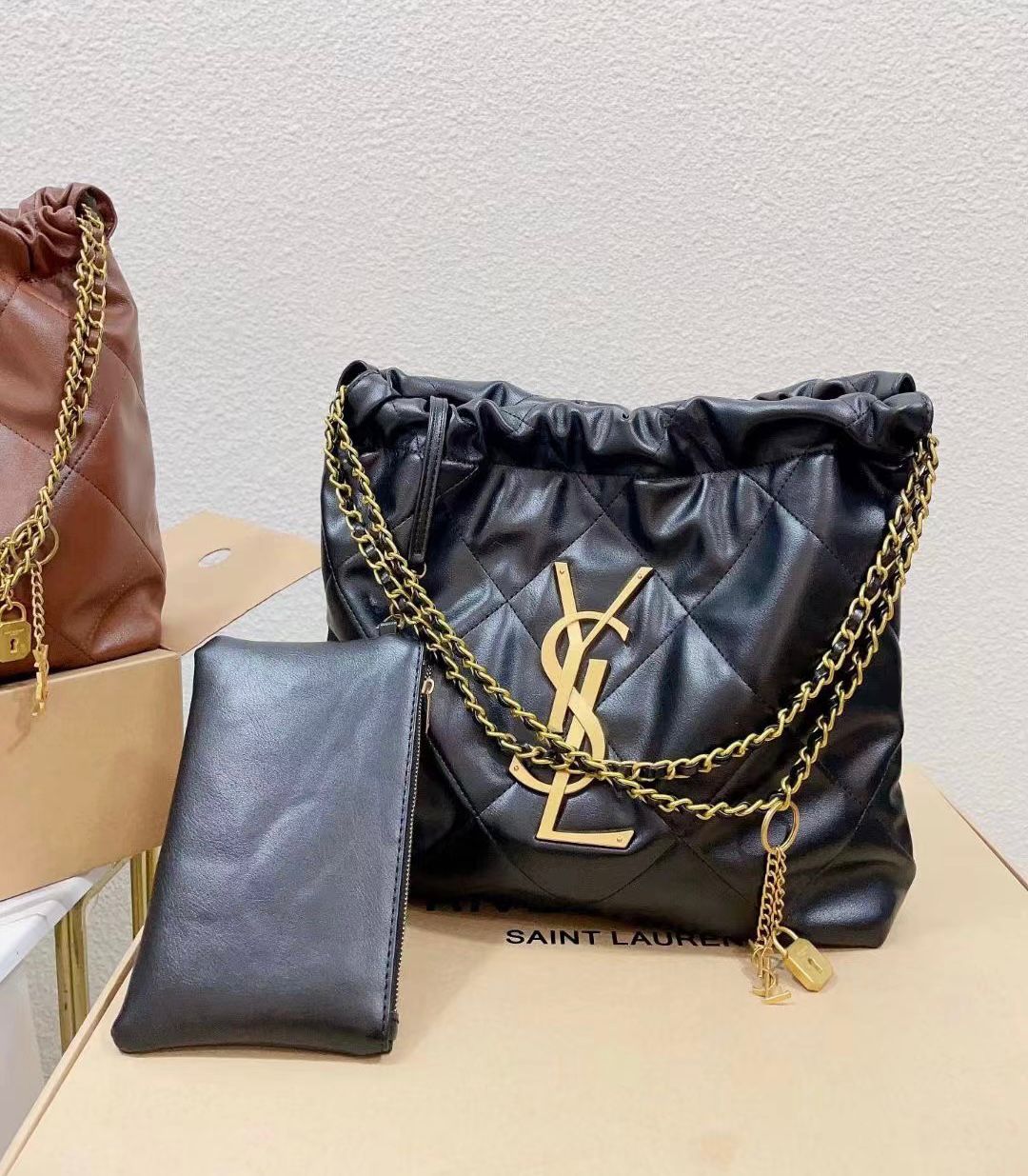 YSL Quilted Puffer Hobo Shoulder Bag 33cm