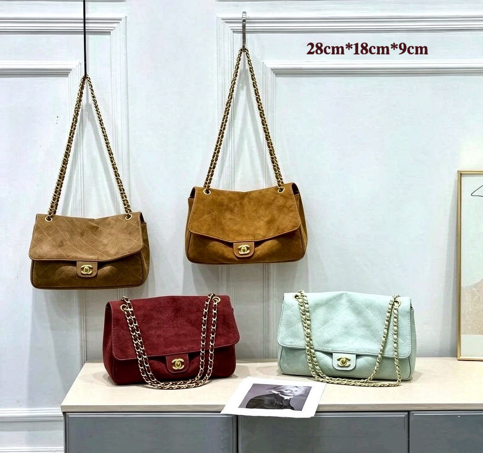 CHANEL Quilted Suede Chain Flap Bag 28cm A+